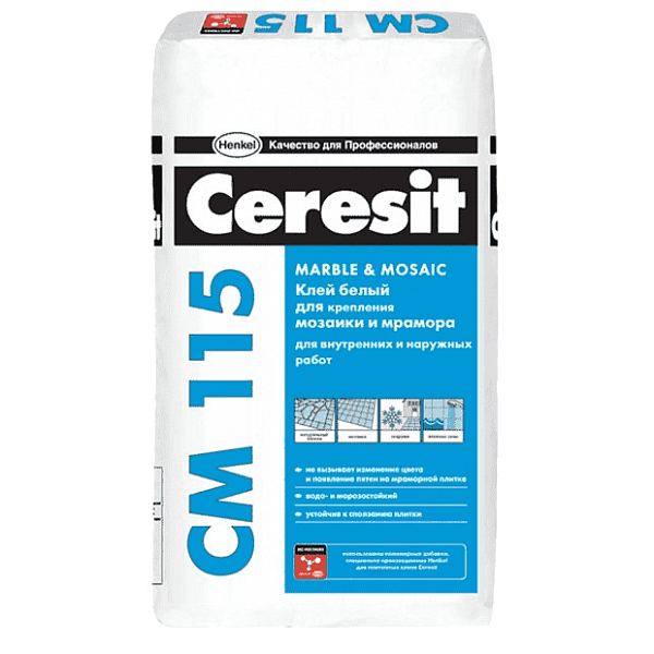 Клей для мраморной плитки и стеклянной мозаики Ceresit CM 115 25 кг